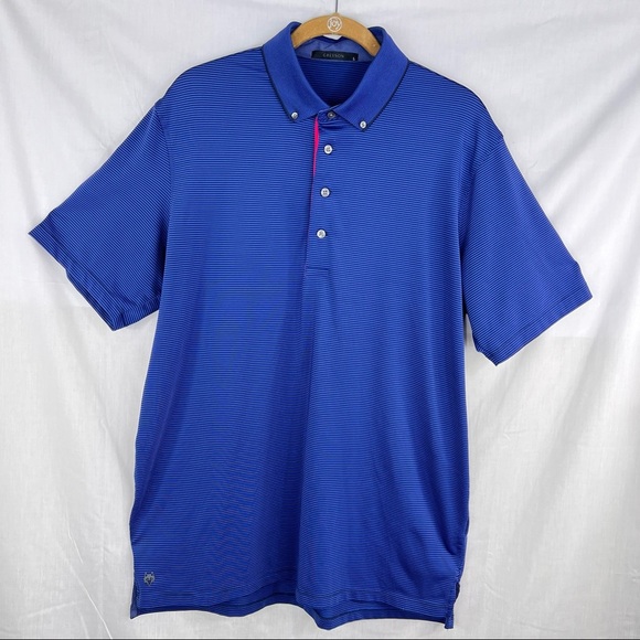 Greyson Polo Shirt Mens Size Large Blue Striped Golf Performance Stretch EUC - Picture 1 of 9